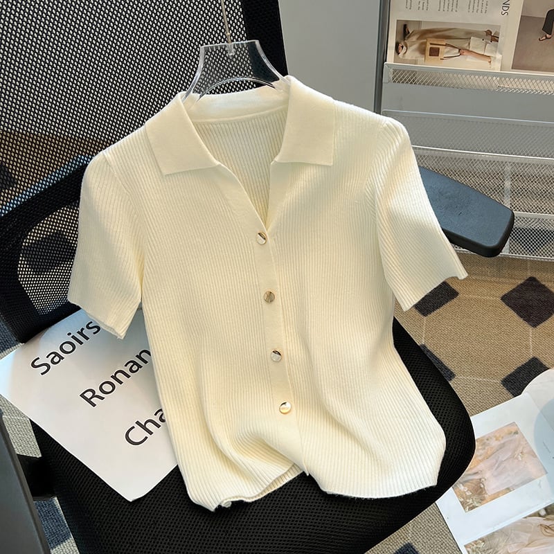 【tops】POLOネックニットＴシャツF7401