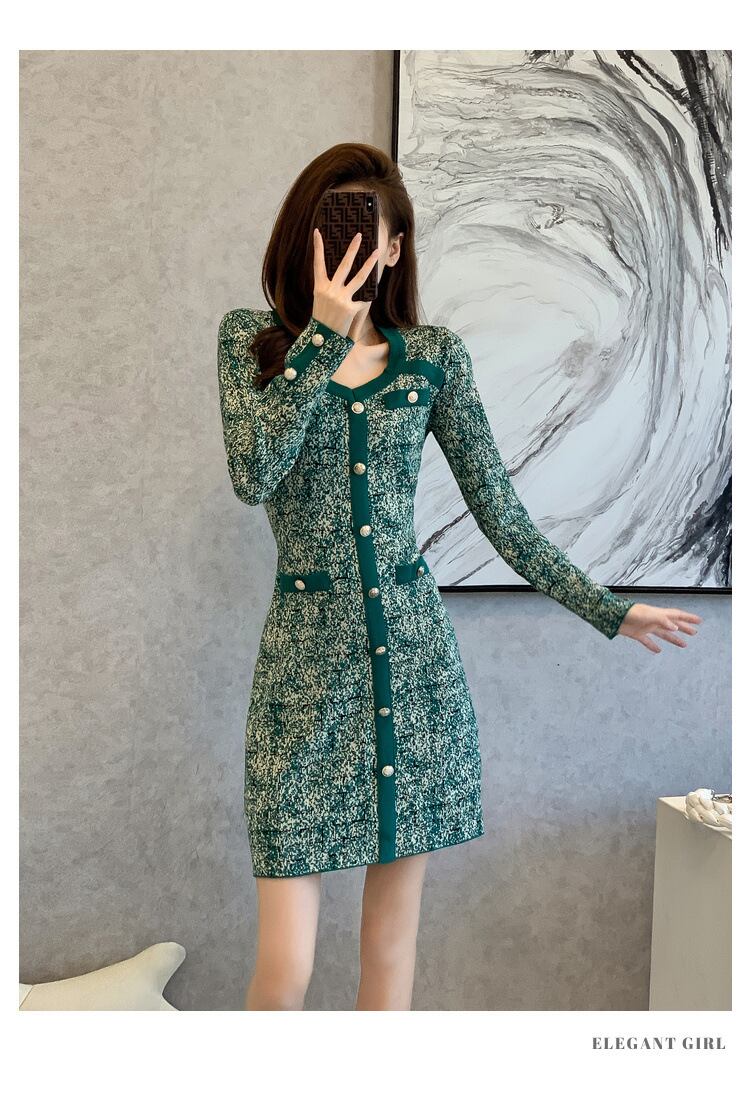 【dress】ニットワンピース着瘦せ人気デザイン　M17667