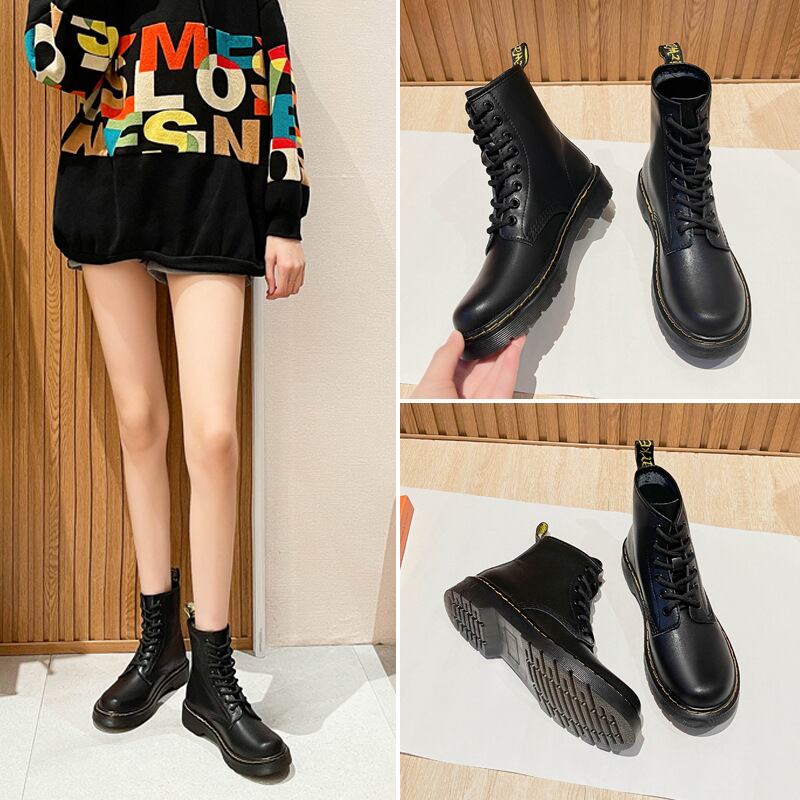 【shoes】ラウンドトゥ厚底無地おしゃれ履きやすい美脚魅せマーティンブーツF1241