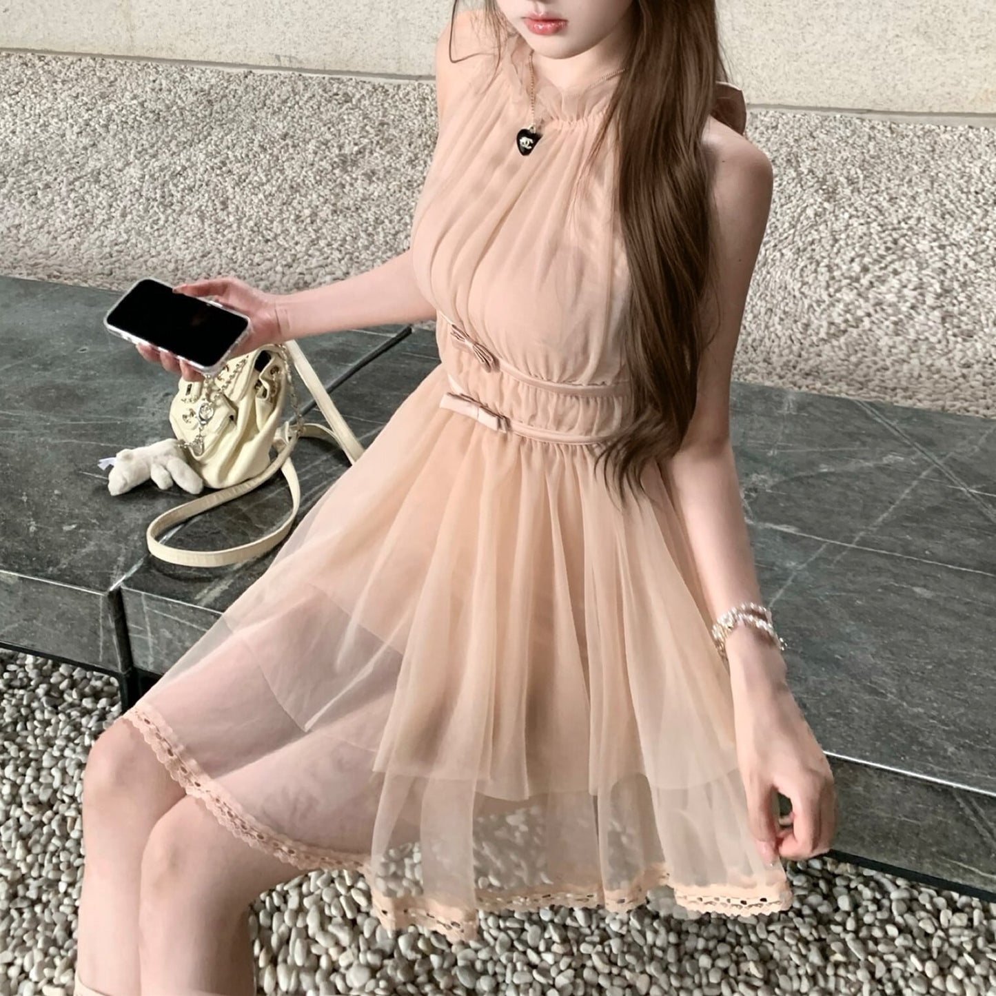 【dress】バックリボンチュールミニワンピース　M31380