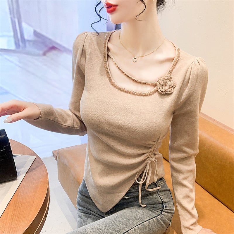 【tops】ビジュー不規則 イレギュラーニットトップス　M28665