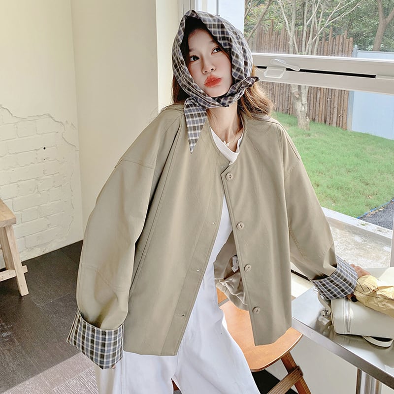 【outer】チェック柄ドッキングコート Q8224