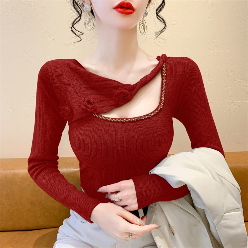 【tops】ビジュー立体フラワーニットトップス　M27727