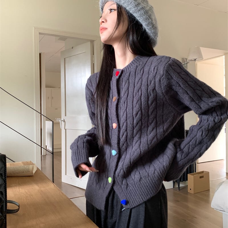 【outer】ハート柄ボタンデザインニットカーデ　M27248