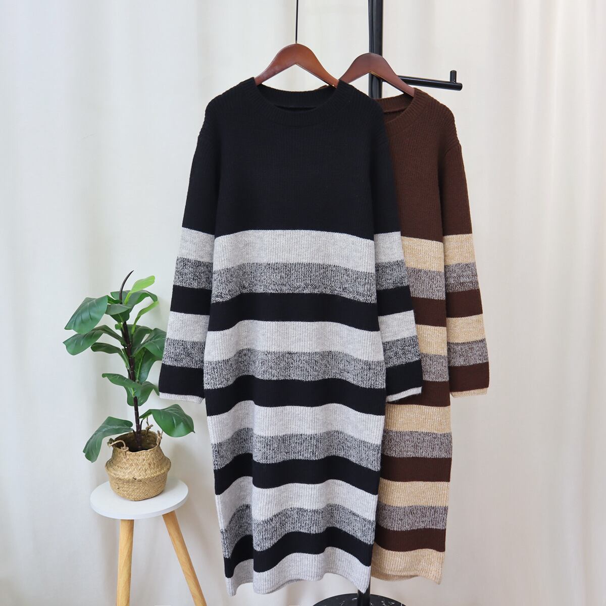 【dress】ボーダー柄ニットワンピース　M18589