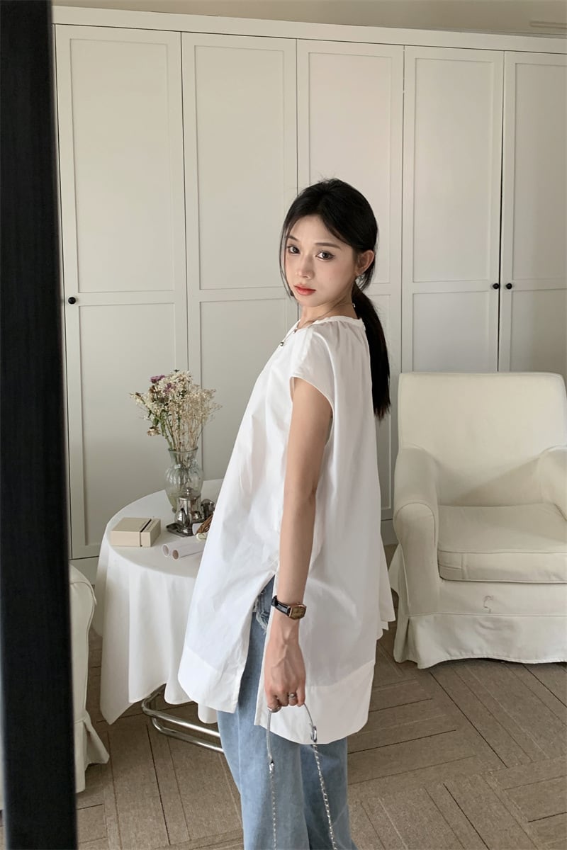【tops】ノースリーブシャツトップス　M25114