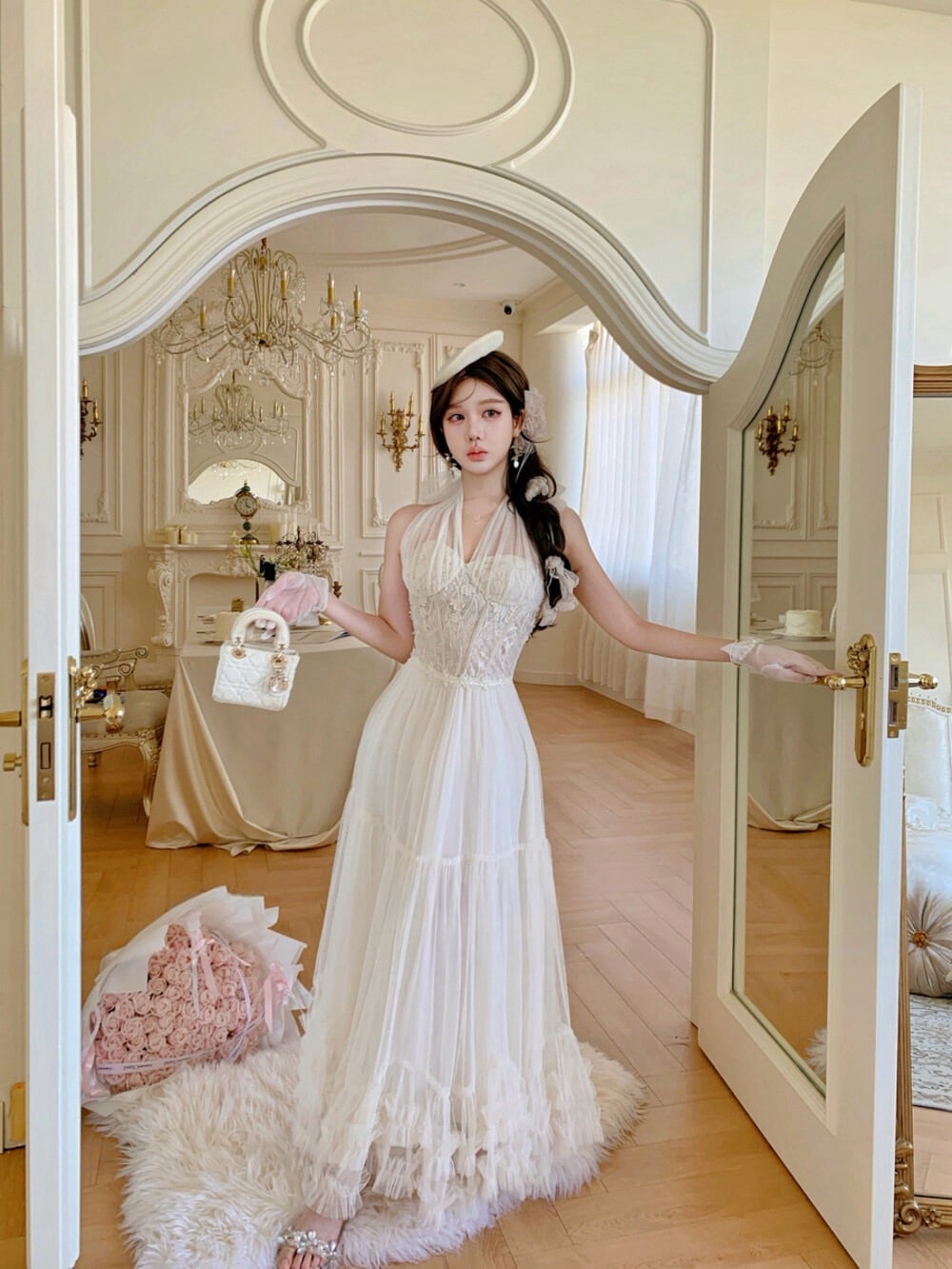【dress】ホルターネックチュールワンピース　N3530