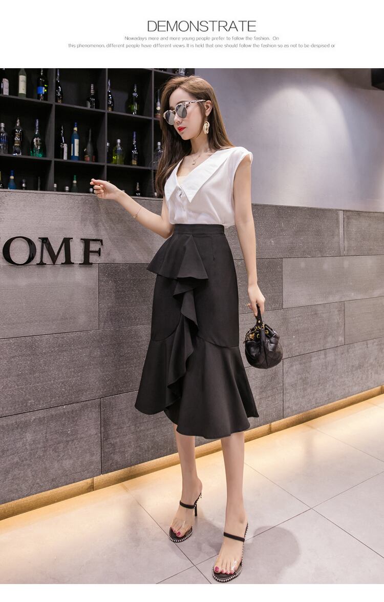 【bottoms】エレガント無地気質満点ファッション不規則フリルフィッシュテールスカート