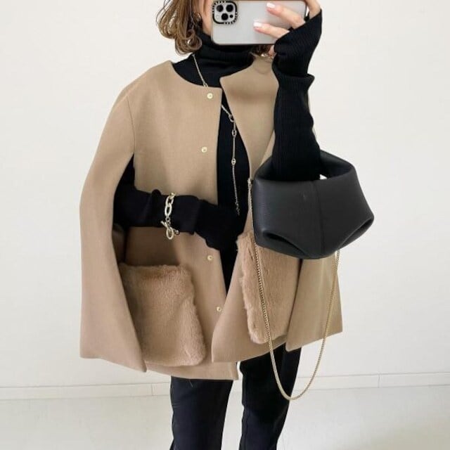 【outer】ポケット付きケープコートF6402