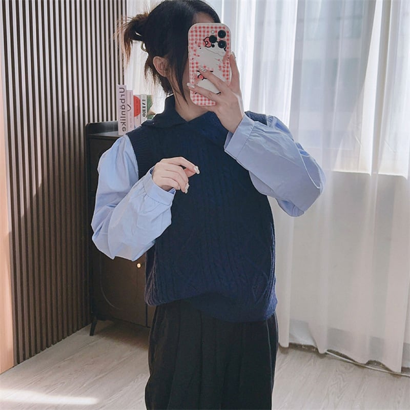 【tops】シャツ切り替えニットセーター　M25782