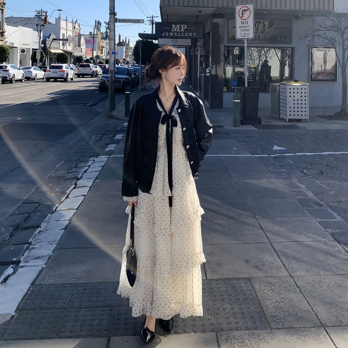 【dress】ビッグリボンドット柄ティアードワンピース　N3324