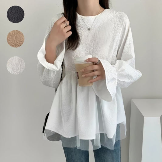 【tops】メッシュ偽二つ切り替えブラウスG20303