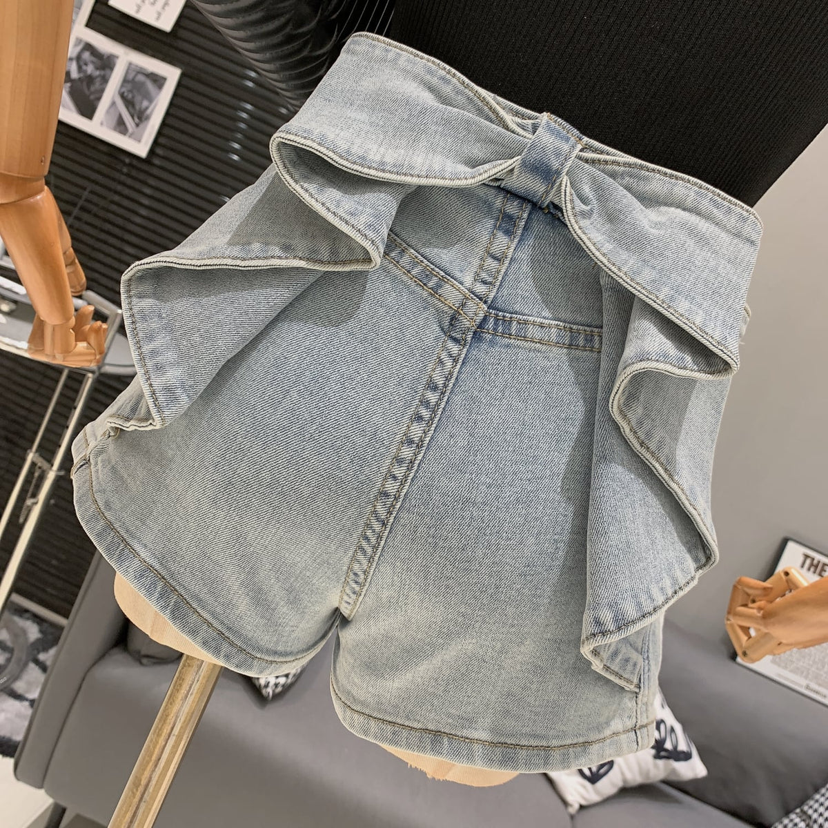 【bottoms】バックリボンデニムショートパンツ　M30724