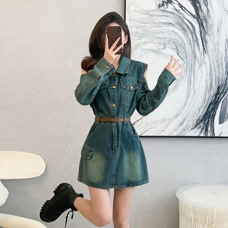 【dress】オフショルダーデニムワンピース　M25743