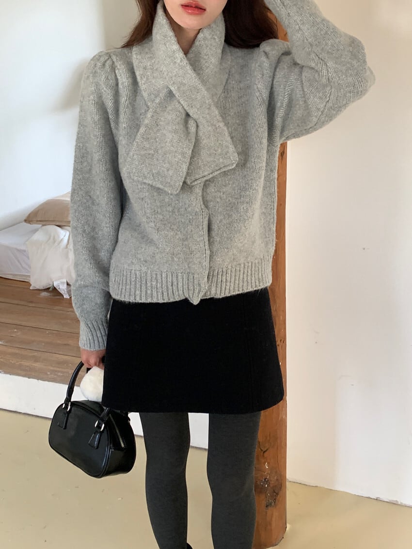 【outer】ニットカーデマフラー付き　M27669