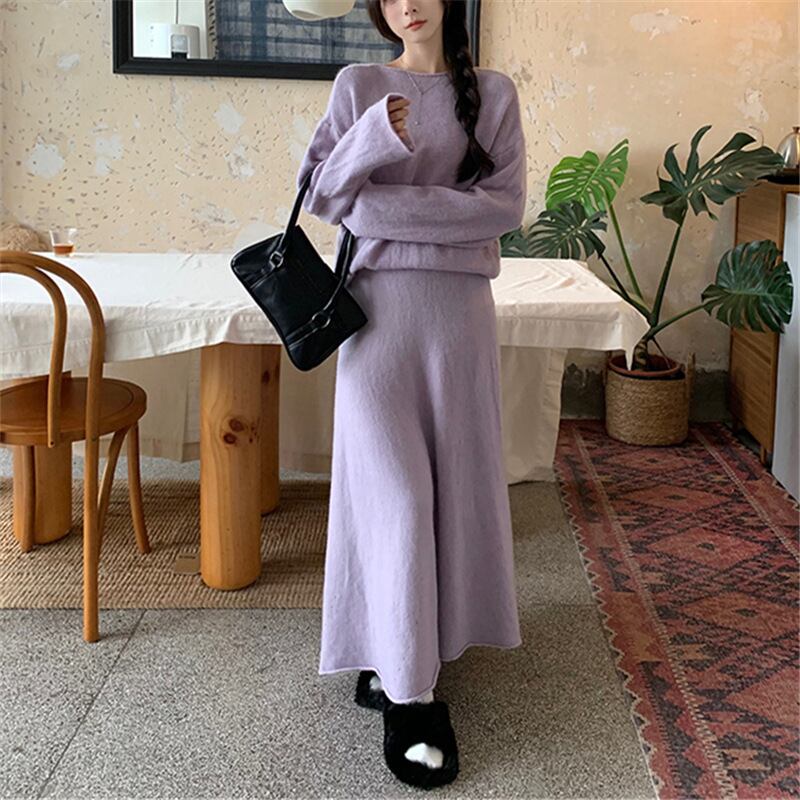 【set】シンプルニットセーター×スカートセット　N2247