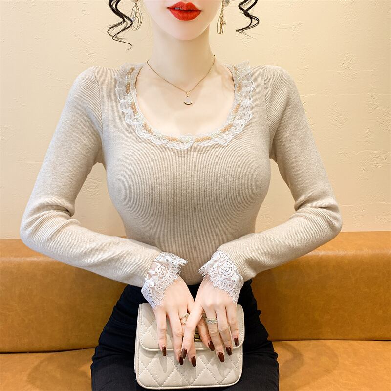 【tops】レース切り替えニットトップス　M28837