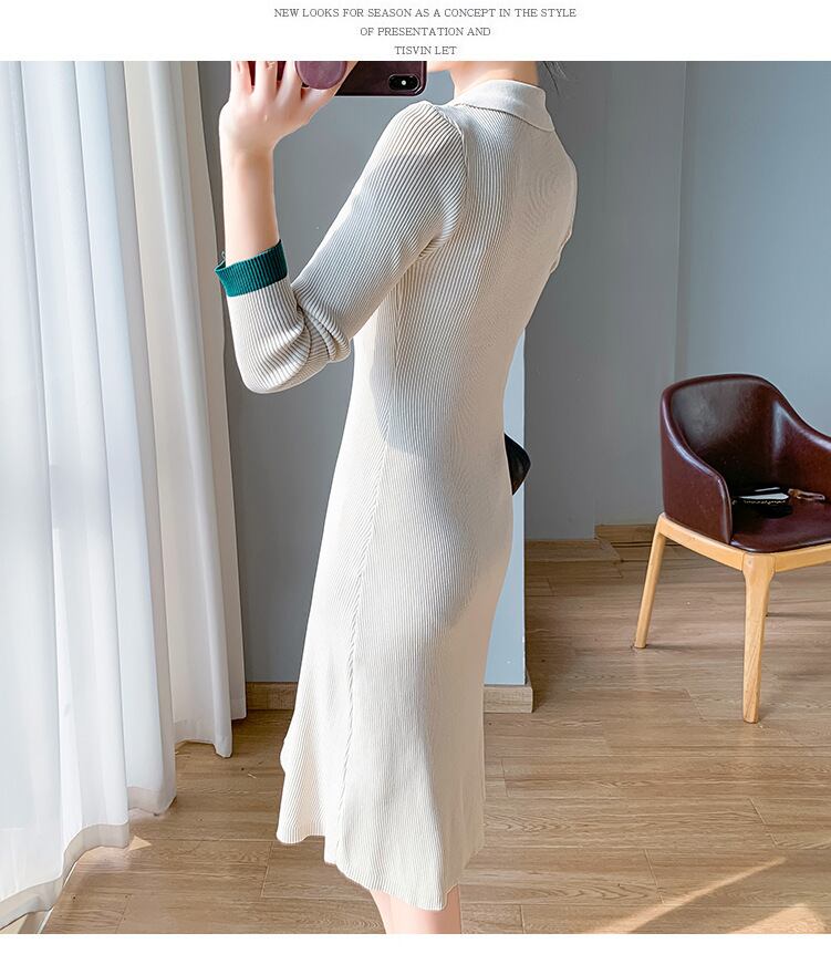 【dress】折り襟ニットワンピース　M18990