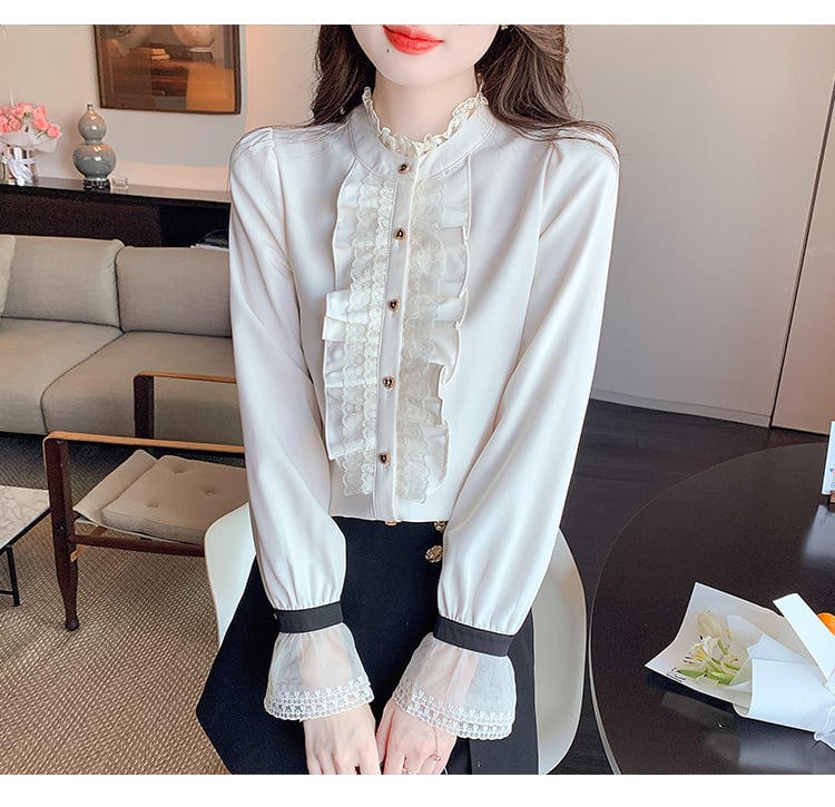 【tops】レース切り替えシャツトップス　M29092