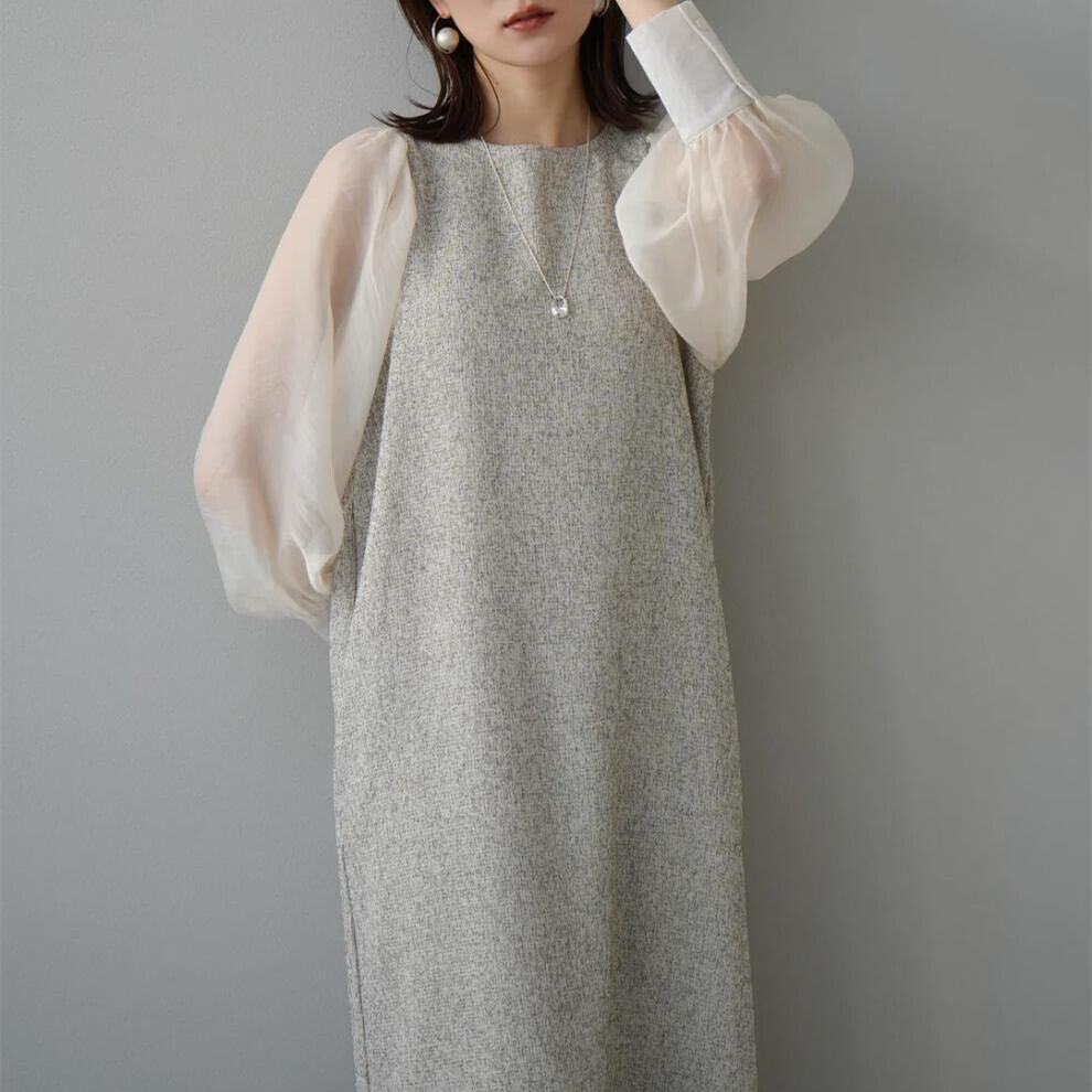 【dress】シアースリーブドッキングワンピース　N2964