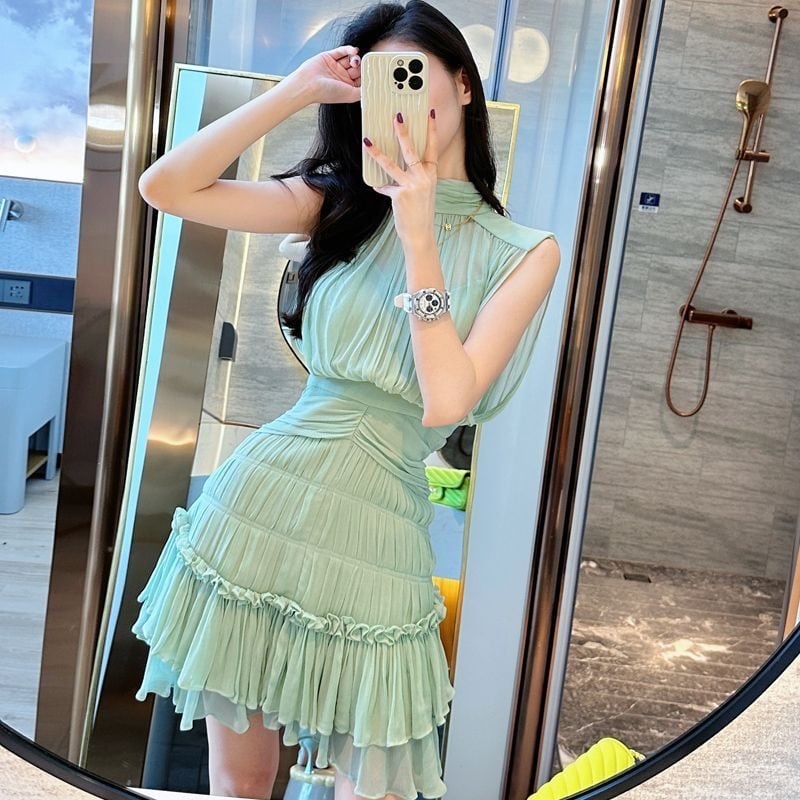 【dress】ウェスト絞りギャザーワンピースF7393