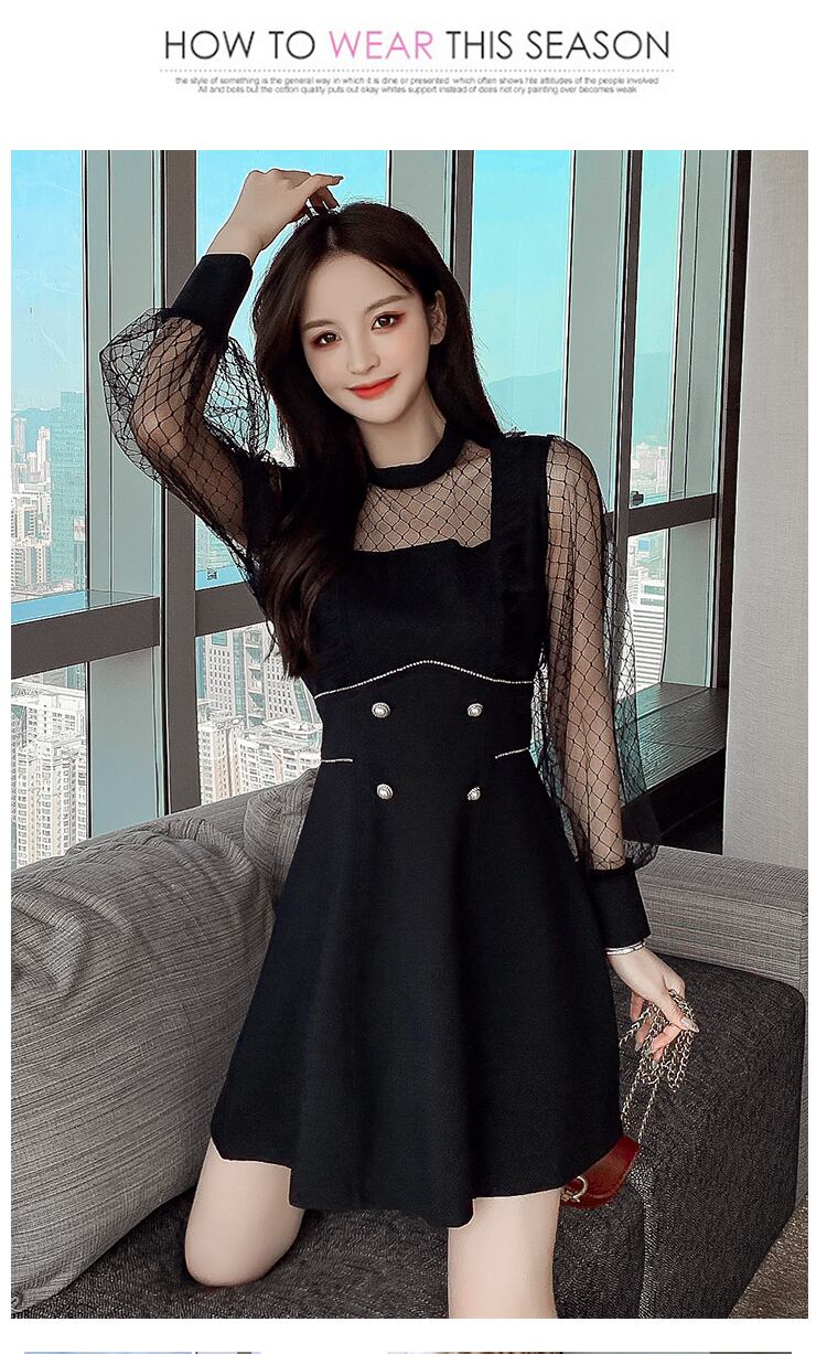 【dress】エレガント!気質満点レトロ切り替え長袖体型カバー着痩せ春フランス風ワンピース G5325