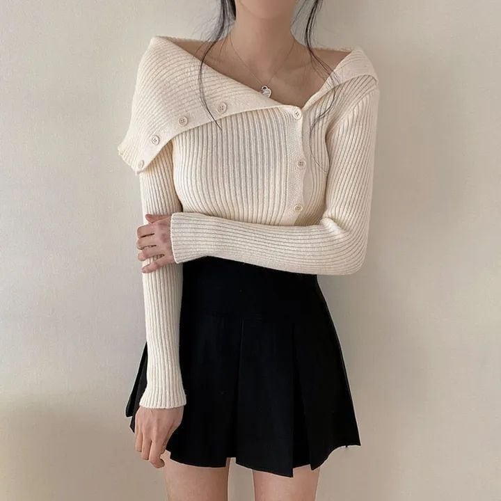 【tops】ボタンデザインニットトップス　M26662