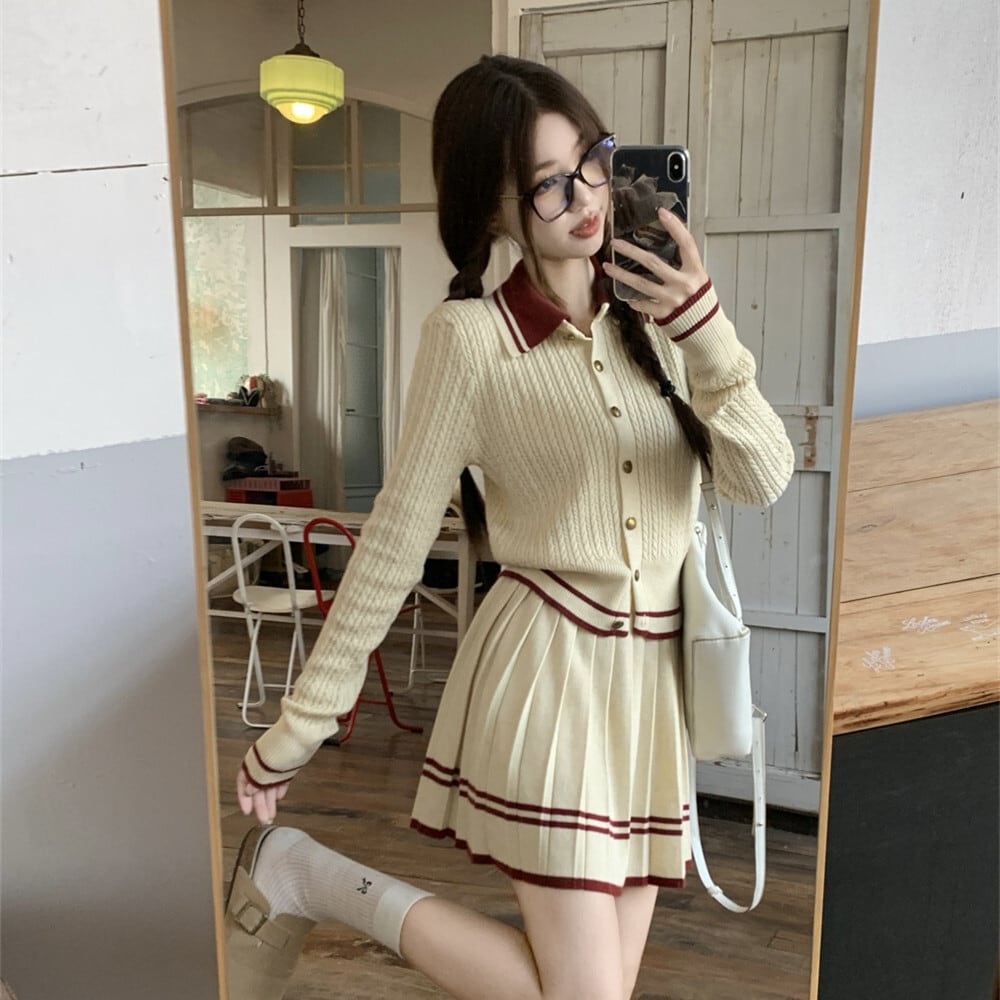 【set】ニットカーデ×スカートセット　M26042