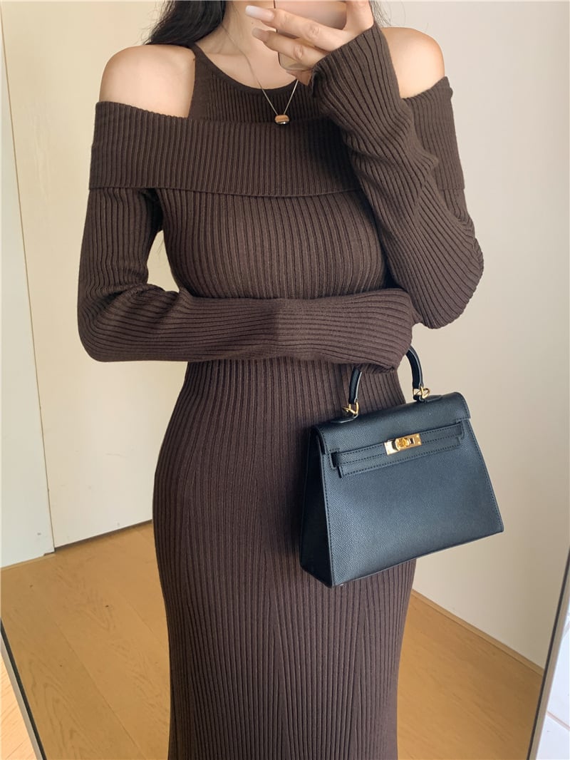 【dress】オフショルダーマーメイドニットワンピース　N2767