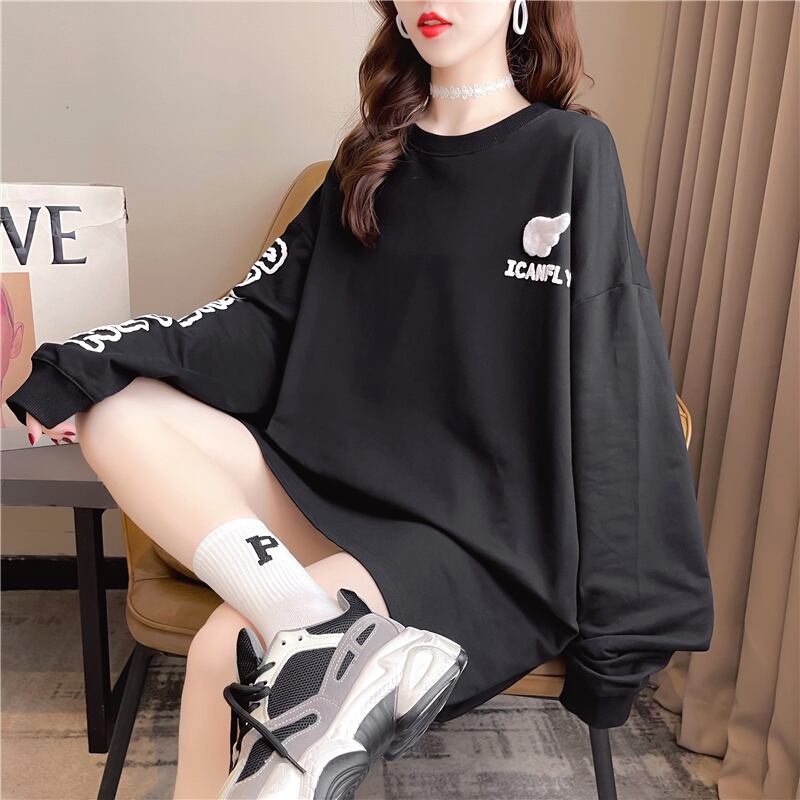 【tops】必ず目を引くラウンドネック長袖英字柄配色ゆったり着回しパーカーF0761