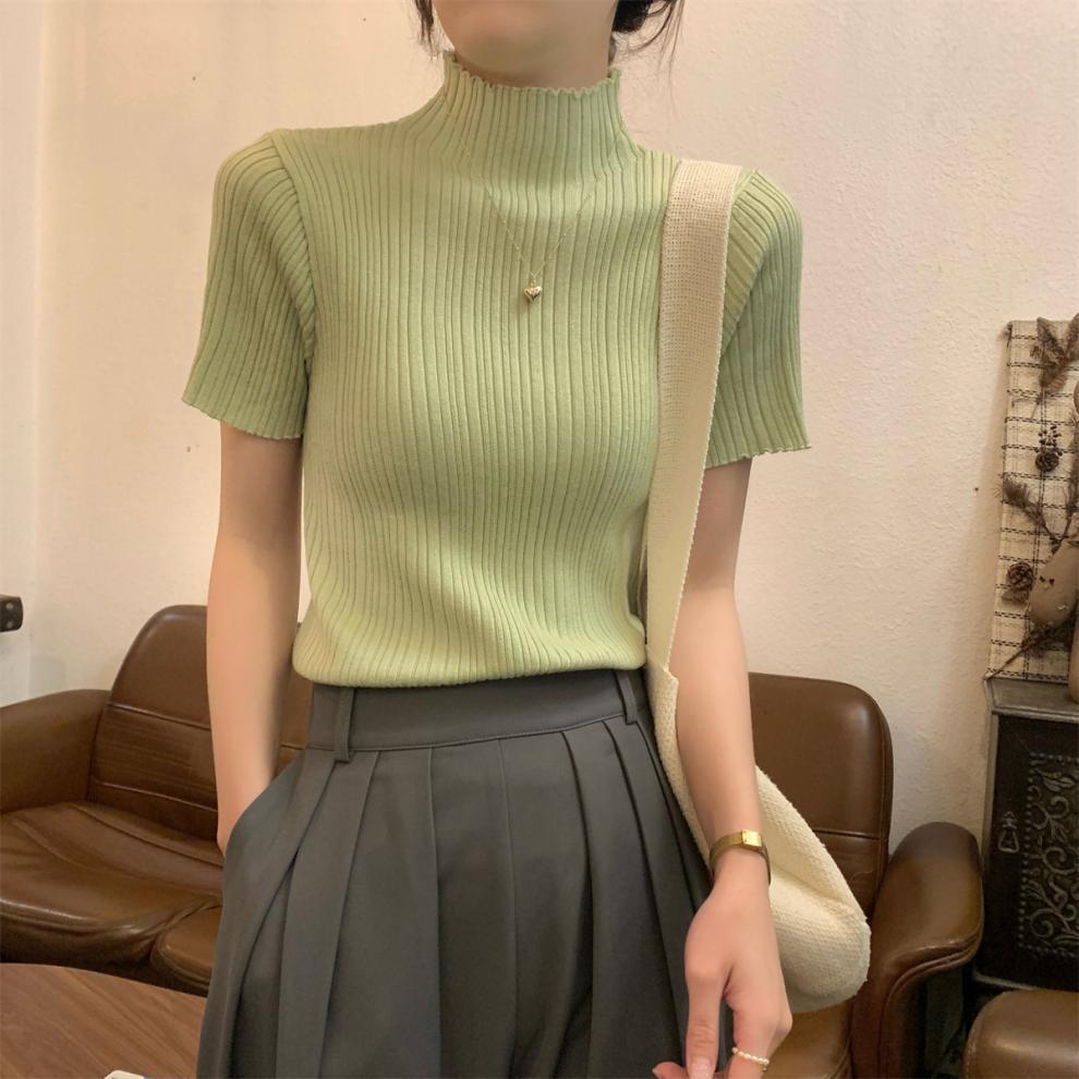 【tops】ハーフネックニットTシャツG21551