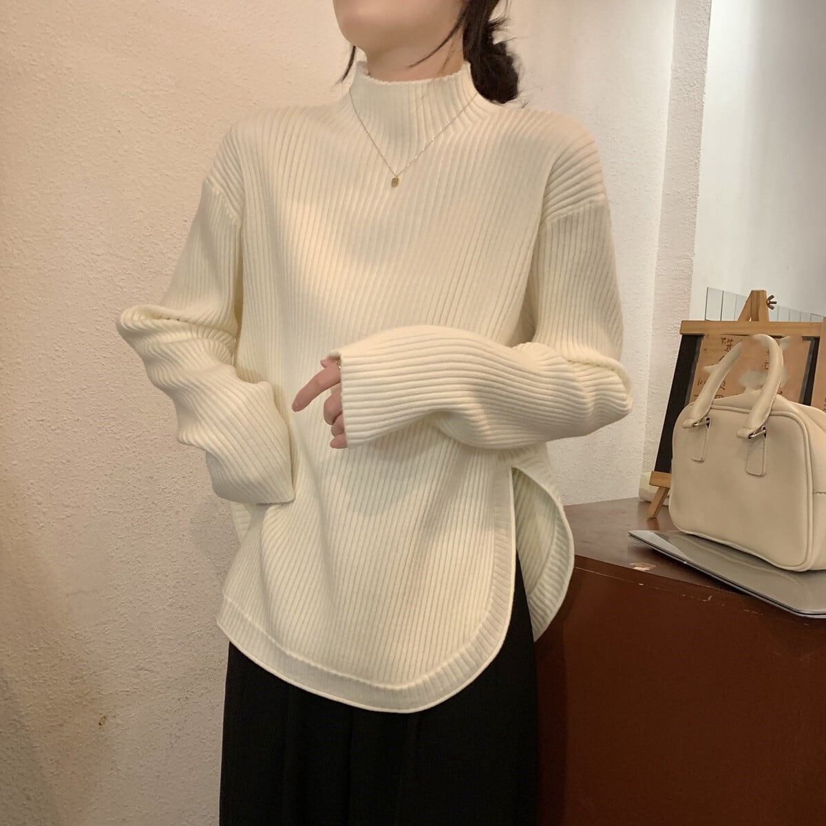 【tops】スリットニットセーター　M27982