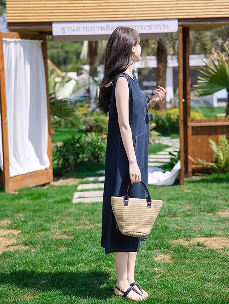 【dress】ポケット付きデニムベストワンピース Q8419