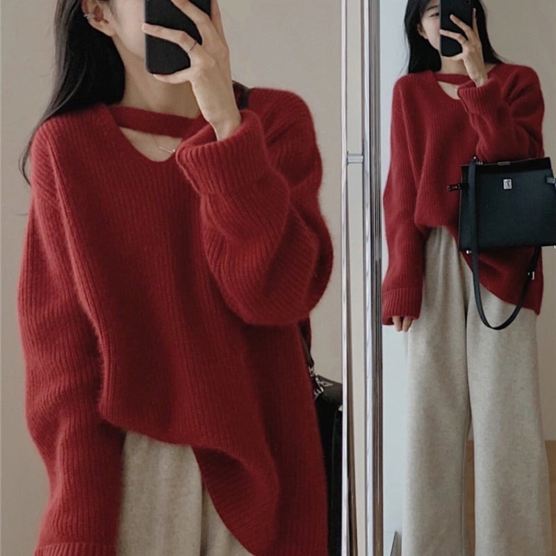 【tops】無地Vネックニットセーター　M17869