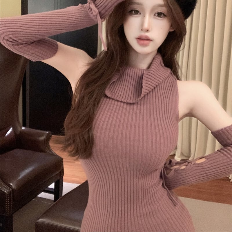 【dress】アームカバー付きニットワンピース　M28327