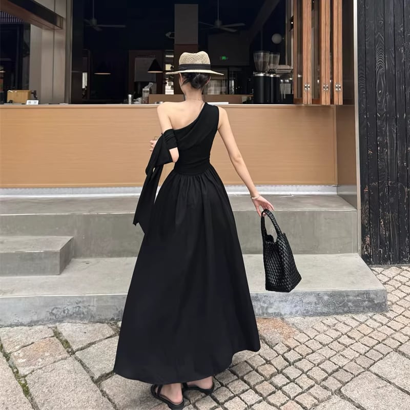 【dress】ワンショルダーAラインロングワンピース Q8265