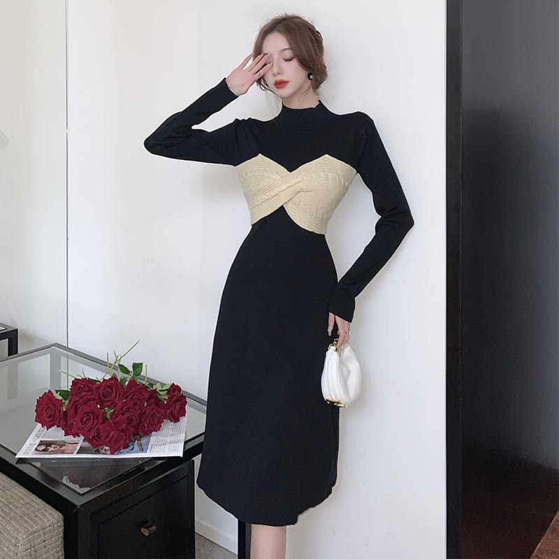 【dress】リボン切り替えニットワンピース　M28579