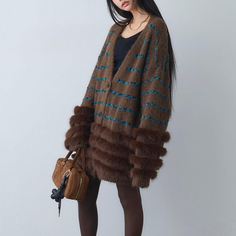 【outer】ファードッキングニットカーディガン Q7027