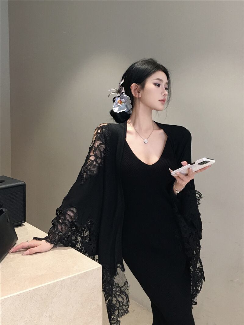 【set】ニットキャミワンピース×レースケープセット　M28179