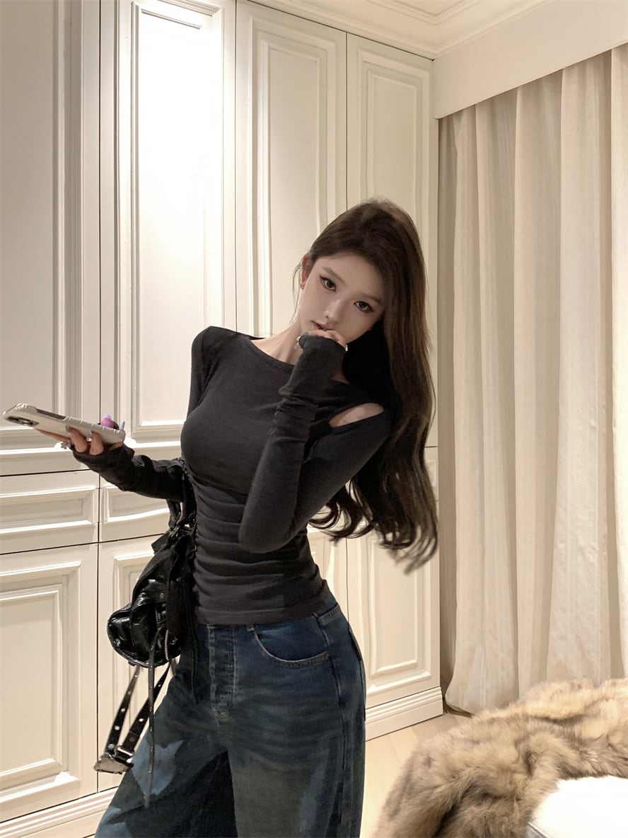 【tops】ショルダースリットニットトップス　M28414