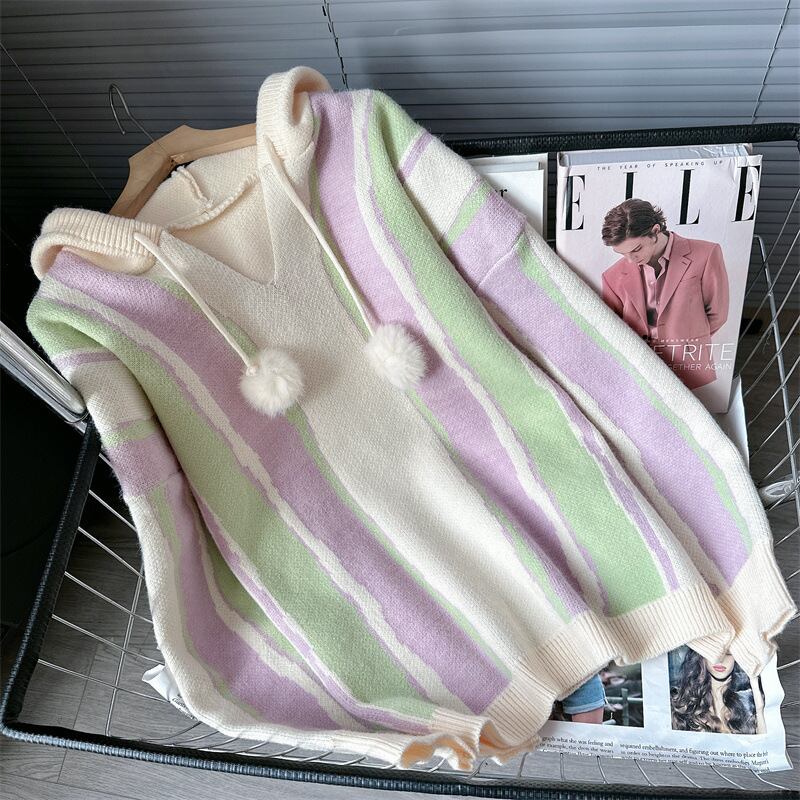 【tops】フード付きニットセーター　M19002