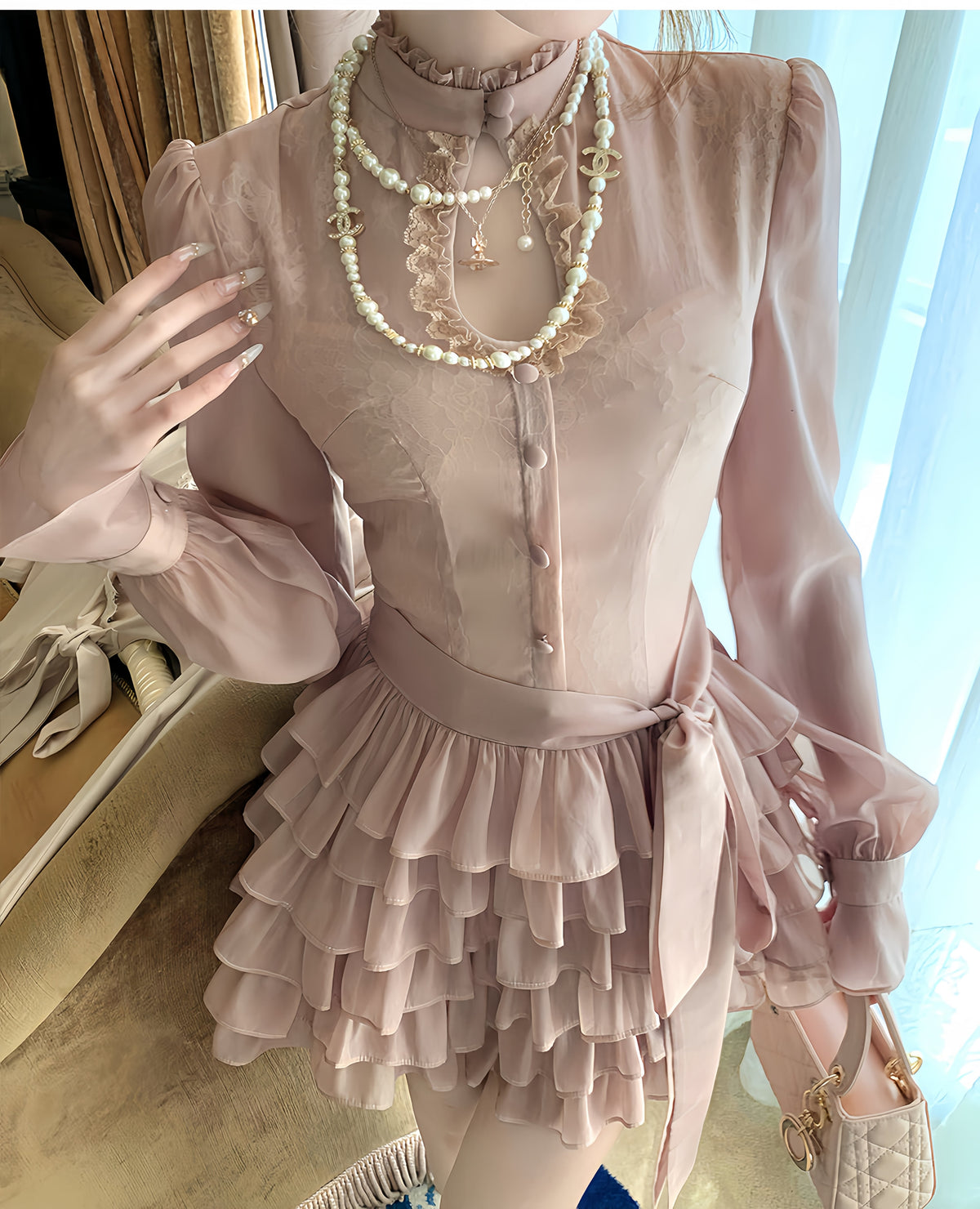 【dress】ビッグリボンティアードミニワンピース　N3326