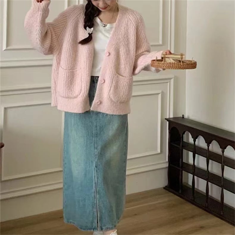 【outer】Vネックニットカーデ　M25852