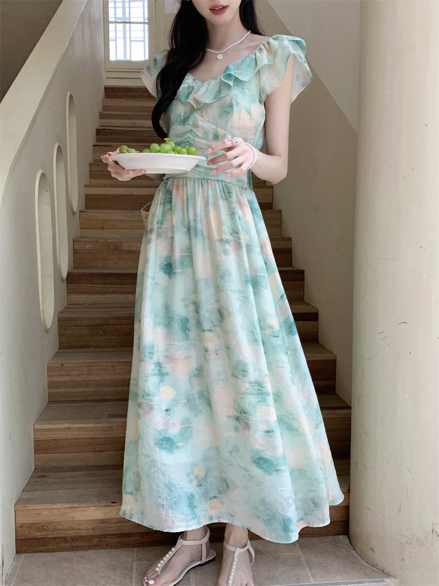 【dress】フリルプリントワンピース　M24463