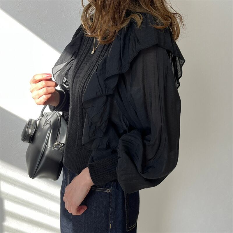【tops】フリルドッキングニットトップス　M18437