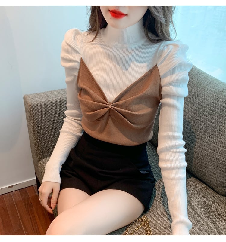 【tops】切り替えニットトップス　M26141