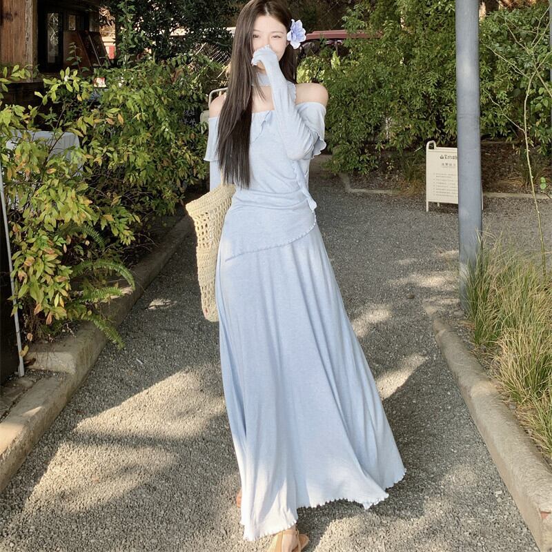 【set】ボートネックトップス×スカートセット　M29847