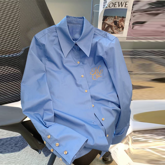 【tops】POLOネック刺繍ブラウスG20656