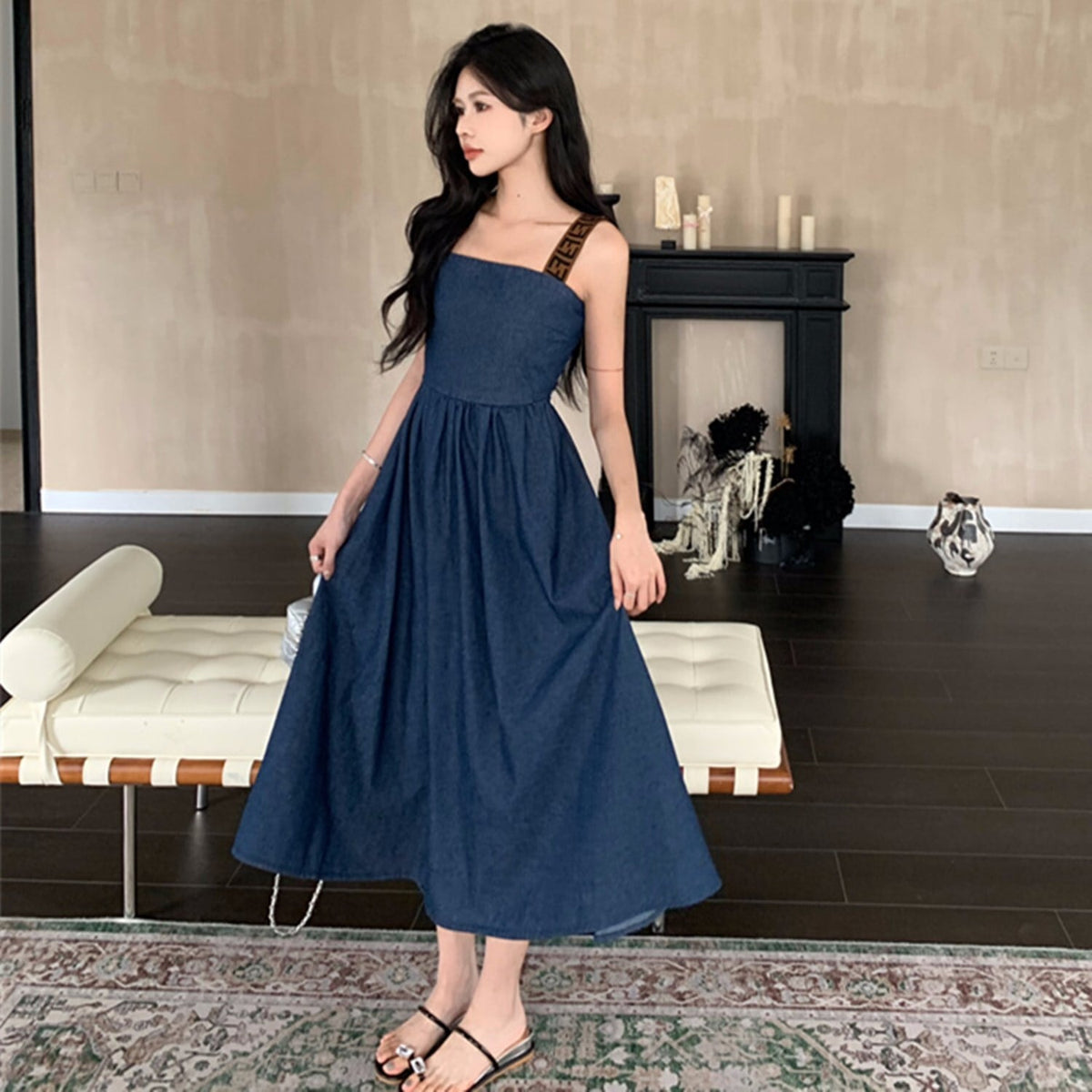 【dress】バックオープンデニムワンピース　N2663