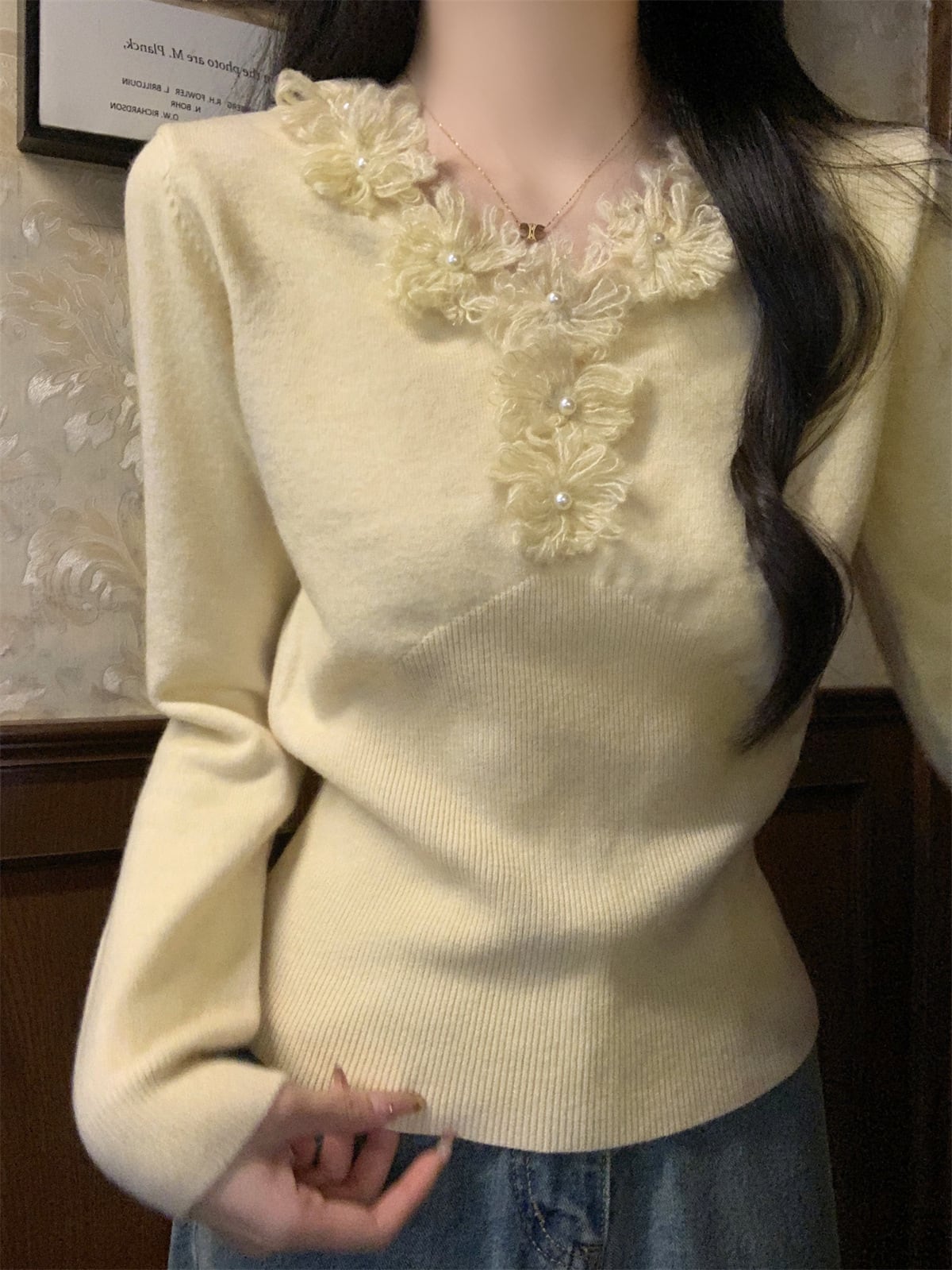 【tops】立体フラワーニットトップス　M28671